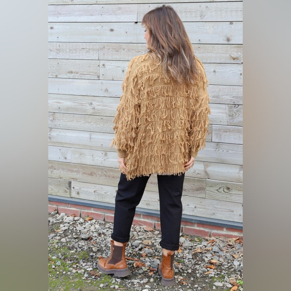 Boho Cream & Tan Shaggy Cardigan for Women
